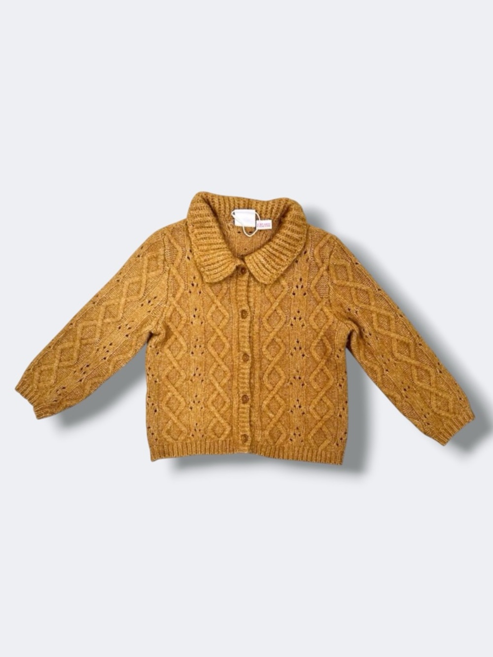 Zara Kids Cardigan Girls 18-24M Mustard Cable Knit Collared Button Fall